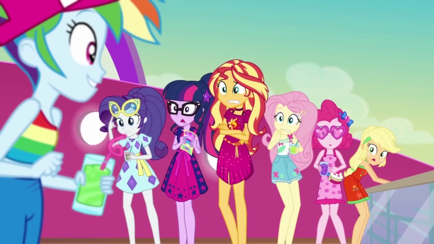 Girls surprised by Rainbow Dash