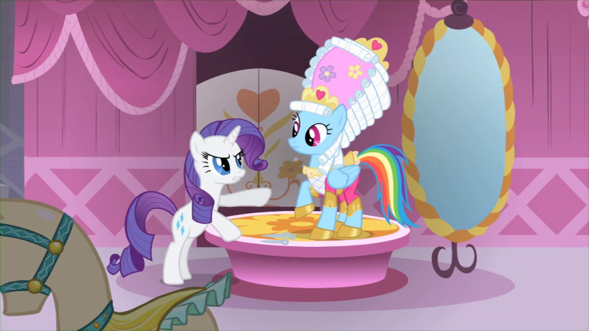 Rarity forcing RD to wear dress.