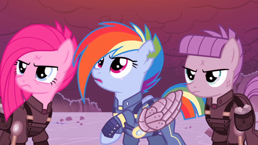 Rainbow Dash, Pinkie, and Maud as soldiers