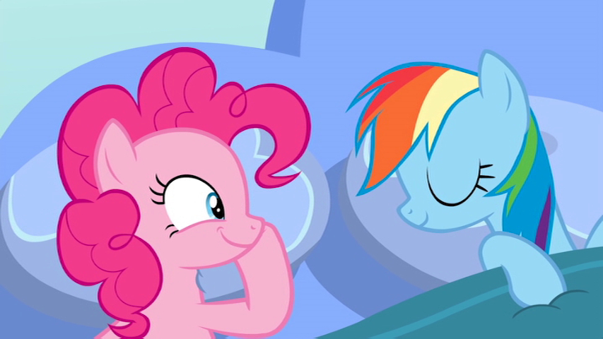 Pinkie in bed with Rainbow Dash